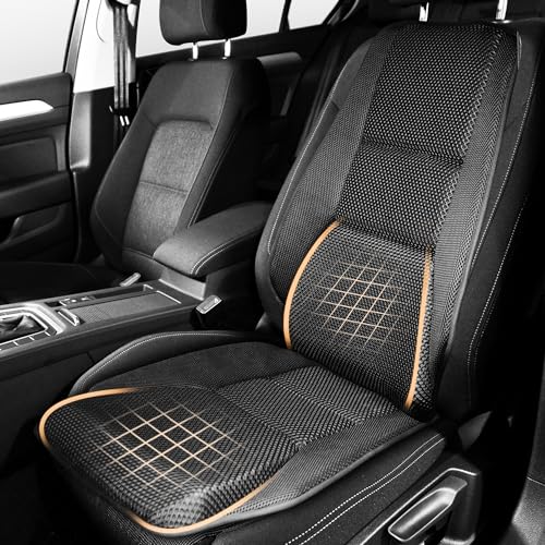 LARROUS Car Seat Cushion - Memory Foam Car Seat Pad with Breathable Mesh, Relief Back Pain, Universal Fit, Easy to Install, Cushion Set for SUV/Truck Etc– Black