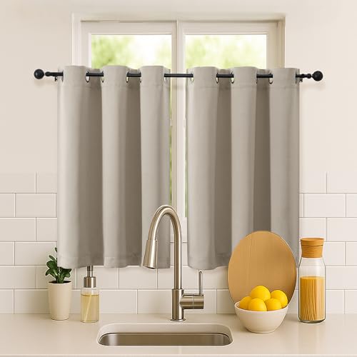 Simplebrand Stone Short Cafe Curtains 36 Inch Length 2 Panels Set, Half Window Grommet Privacy Drape Tiers for Kitchen, Thermal Insulated Room Darkening Curtains for Bathroom Shades, W40 x L36