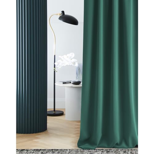 ROOM99 Laurel Curtain with Eyelets, 140 x 280 cm, Width x Height Blackout Opaque Sliding Curtains, Living Room, Bedroom, Dark Green, Pack of 1