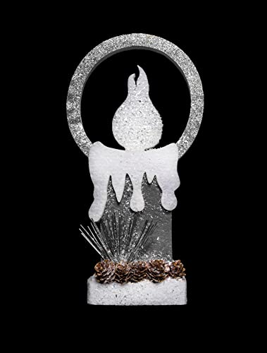31Cm Christmas Pre Lit Candle Battery Operated Glitter Foam Snow Covered Finish Table Decoration Grey