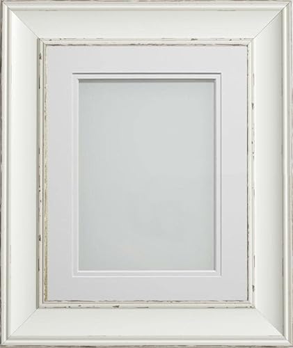 Frame Company Brooke Antique White Photo Frame, Double White Mount, 14x11 for 12x8 inch, fitted with perspex