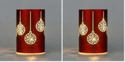 SHATCHI 17cm Christmas Decorated Vase Table Lamp Etched Glass Tube Xmas Red Cylinder LED Fairy Lights Battery Operated Table Decoration (Pack of 2)