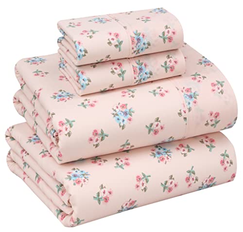 "RUVANTI 100% Cotton California King Sheet Sets, 4 Pieces, Soft & Breathable Percale Weave Bedding, Deep Pocket 14"", Hotel Standard, Crisp Cool Feel & Durable, Perfect Floral Sheets, Spring On"