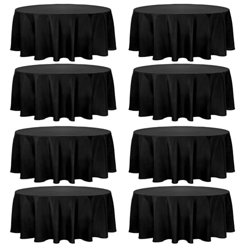 Fivenl 8 Pack Premium Round Tablecloth 120 Inch Round Table Covers Washable Polyester Fabric Round Table Clothes for Wedding Party Reception Banquet Buffet Restaurant (Black, 120 Inch)