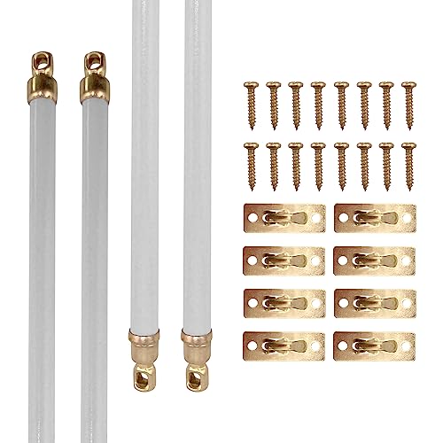 Amazing Drapery Hardware White Swivel Sash Curtain Rods with Brass Ends, Set of 4 (Hardware Included) - Adjustable Length 11-19 Inches, Easy to Install Metal Rods for Doors, Windows, and Sidelights