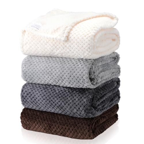 Newwiee 4 Pcs Flanne Fleece Throw Blanket for Bed Couch 3D Waffle Textured Soft Throw Blanket Winter Warm Lightweight No Shedding No Pilling Decorative Blanket Throw, 50x60 Inch (Gradient Gray)