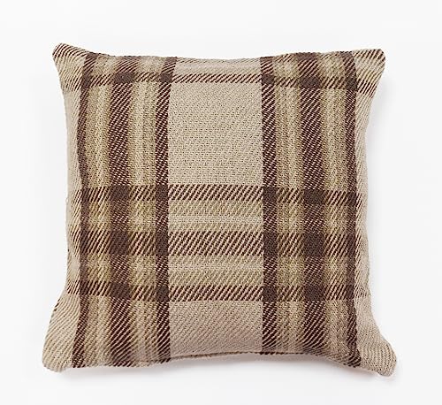 Rapport Home Highland Check 100% Cotton Square Cushion Cover 43 x 43cm Cream, Natiral