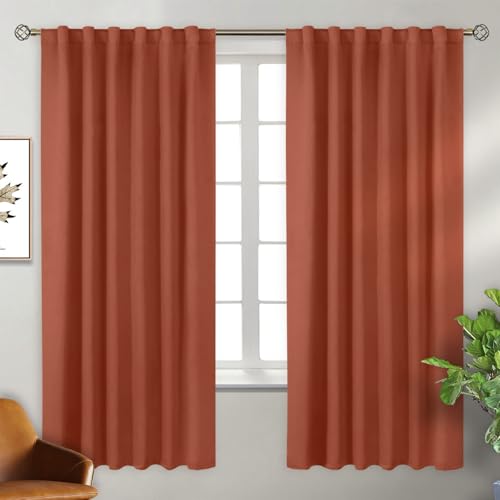 BGment 72 inch Terracotta Blackout Curtains - Rod Pocket and Back Tab Light Blocking Thermal Insulated Soundproof Privacy Curtains for Bedroom/Living Room Fall Home Decor, 2 Panels, 52 x 72 Inch