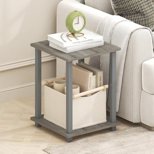 Furinno SIMPLISTIC Side Table Set of 2, End Table, Night Stand, Nightstand, Bedside Table, for Living Room, Bedroom, Grey Oak