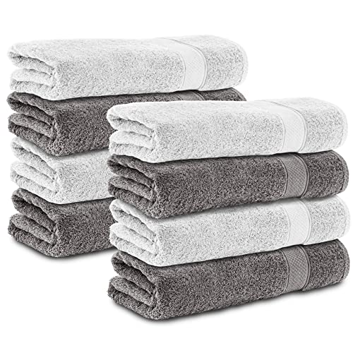 Komfortec Set of 8 Hand Towels 50 x 100 cm 100% Cotton Terry Towelling Soft Anthracite Grey/White