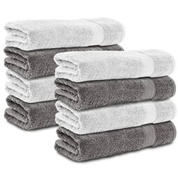 Komfortec Set of 8 Hand Towels 50 x 100 cm 100% Cotton Terry Towelling Soft Anthracite Grey/White