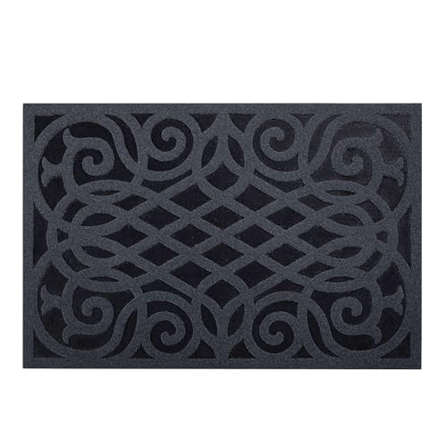 Nicoman Rubber Door Mat, Non-Slip Heavy Duty Doormat Sheltered Indoor Anti-Fatigue Easy Boot Scraper Eco-Friendly Victorian Style Indoor Entrance Mat Watertight - (Grey, Large, 91 x 61cm)