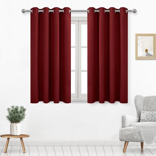 DWCN Burgundy Curtains for Living Room, Short Blackout Curtain for Small Window, Thermal Room Darkening Drapes for Bedroom - W52 x L54 Inch, Set of 2