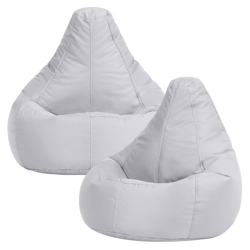 Bean Bag Bazaar Dalton Outdoor Kids Bean Bag Chair, Grey, 2 Pack, Kids Garden Chair with Water Resistant Fabric, Bean bag with Filling Included, Gaming Beanbag for Bedroom, Playroom, Garden