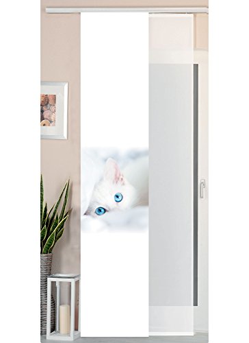 Gardinenbox Sliding/Panel Curtain, Wild Silk Effect and Voile Panel, Polyester, Cat, 245 cm x 45 cm, 2 Units