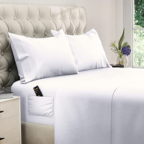 DREAMCARE California King Sheet Sets ??? 4 pcs Cooling Sheets ??? up to 21??? Deep Cal King Sheets ??? Hotel Luxury Sheets & Pillowcases ??? Superior Softness 100% Fine Microfiber with Side Pocket ??? White