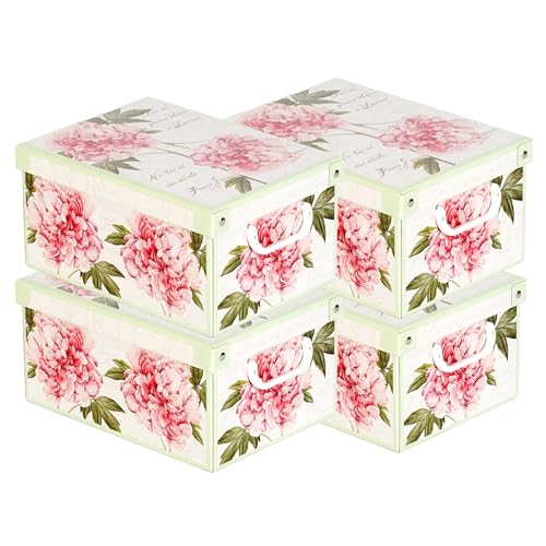 Lavatelli Set of 4 Cardboard Storage Boxes with Lid Peonies 25x35x17.5cm - Gift boxes in cardboard with lid, set of 4 boxes of 25x35x17.5 cm, for clothes and blankets. Made in Italy