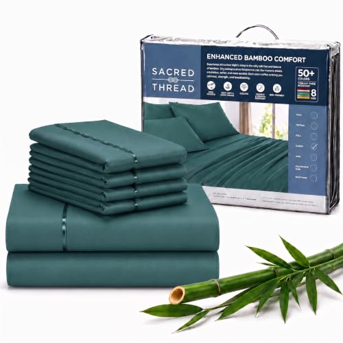 Sacred Thread 6 PC Rayon Derived from Bamboo Bed Sheets Set, Vegan, Cooling, and Organic Bedding for Home and Hotels, +50 Vibrant Colors for Cooling Bed Sheets