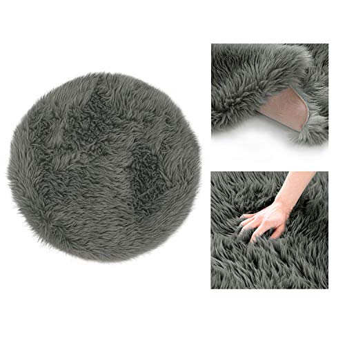 AmeliaHome Dokka Lambskin Faux Fur High Pile Bed Rug Anthracite Diameter 45 cm