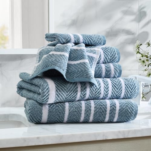 Nautica - Bath Towels, Soft & Absorbent Bathroom Essentials, Oeko-Tex Certified (Cruise Along Blue, 6-Piece)