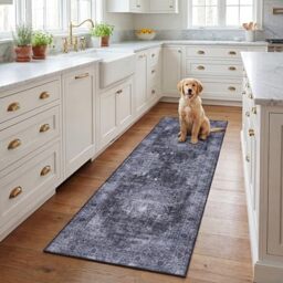 SAFAVIEH Traditional Rug Ideal for High Traffic Areas - Machine Washable and Non Slip - Tucson Collection, Short Pile, in Black and Grey, 76 X 244 cm