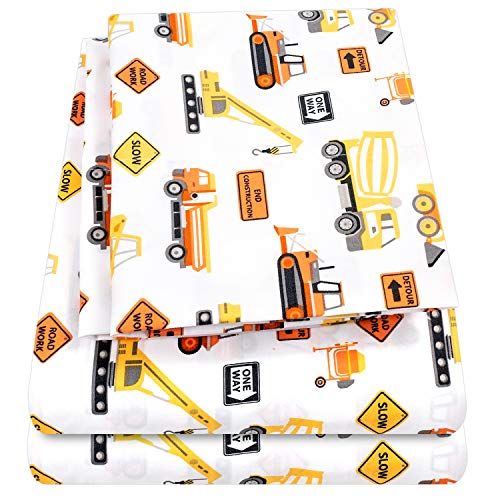 1500 Supreme Kids Bed Sheet Collection - Fun Colorful and Comfortable Boys and Girls Toddler Sheet Sets - Deep Pocket Wrinkle Free Soft and Cozy Bedding - Full, Construction