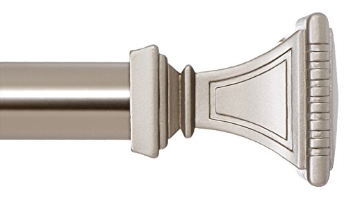 Ivilon Treatment Window Curtain Rod - Carved Square Finials, 1 1/8 in Rod, 28 to 48 in. Satin Nickel