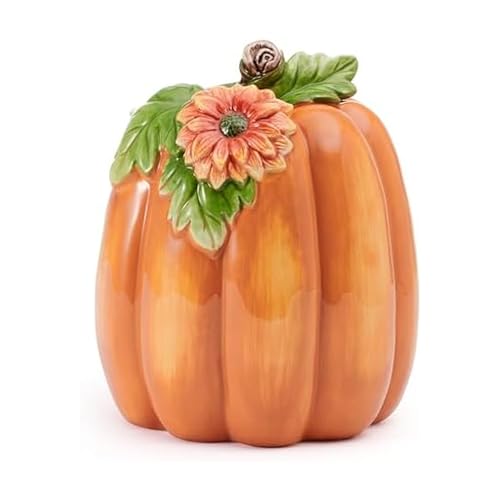 Fitz & Floyd Tall Flower Pumpkin Ceramic Figurine, Earthenware, Multicolored