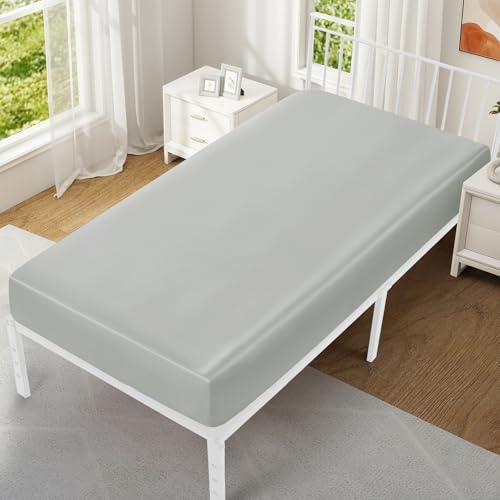 VACVELT Cot Fitted Sheet, 31 x 75 Inch Light Grey Cot Sheets, Ultra Soft and Breathable Satin Bed Cover Snug Fit for Narrow Twin/RV Bunk/Camper Bunk/Guest Beds/Trifold Mattress