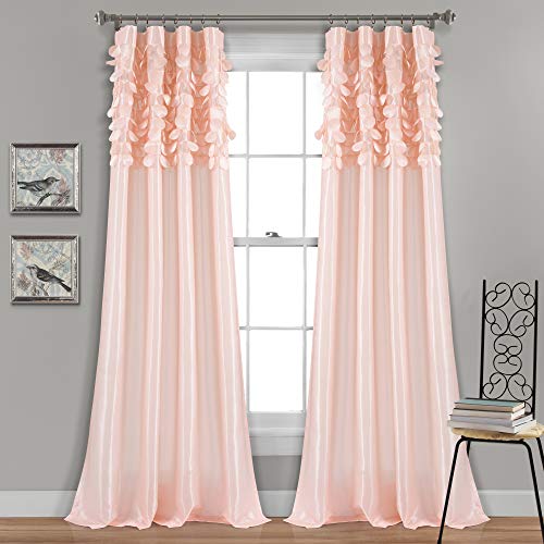 "Lush Decor Circle Dream Window Curtains Panel Set for Living, Dining Room, Bedroom (Pair), 54"" W x 84"" L, Blush"