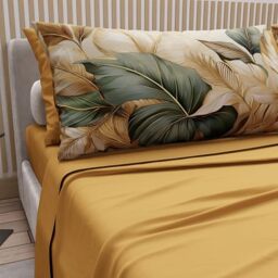 PETTI Artigiani Italiani - Cotton Sheets with Pillowcases in Digital Print, Single Sheet, Floral Pattern 165 Ochre, 100% Made in Italy