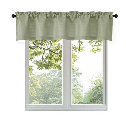 OWENIE Bob 1 PCS Sage Green Valances for Windows, Faux Linen Textured Kitchen Window Curtains Valance for Bedroom Living Room, Modern Soft Airy Solid Rod Pocket Bathroom Cafe Curtain, 60Wx14L Inch