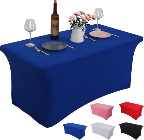 Rainberg 2 Pack Spandex Table Cover, Blue Tablecloth 4FT, Washable and Wrinkle Resistant Stretch Rectangular Patio Table Cover for Event, Wedding, Banquet & Parties. (122Lx76Wx76H) cm