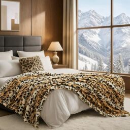 "Cozy Bliss Luxury Faux Fur Throw Blanket Leopard Print, Non Shedding Double Sided Sherpa Blankets Super Soft Fluffy Thick Warm Throws Home Decor for Couch Bed Sofa Women,60""*80""Inches Brown Leopard"