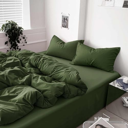 Dark Olive Green Full Comforter Set - 3 Piece Aesthetic Modern Bedding Set - All Season Farmhouse Soft & Lightweight Microfiber Down Alternative Comforter Bed Set with 2 Pillow Shams for Women Men