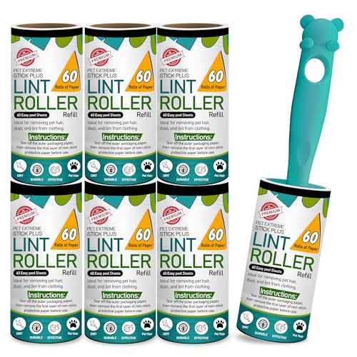 G4GADGET Lint Roller for Pet Hair ??? 7 Refills (420 Sheets) with 1 Handle ??? Extra Sticky Lint Remover for Clothes, Furniture, Carpet ??? Cat & Dog Hair, Dust & Fluff Cleaner