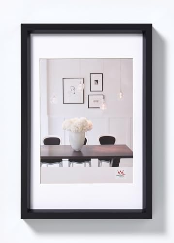 walther design Picture Frame Black 40 x 60 cm with PassepArtout, Steel Style Plastic Frame ES460B