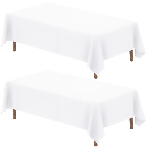 Fixwal 90 x 132 Inch White Tablecloths Rectangle, 2 Pack White Table Cover for 8ft Table, Wrinkle Resistant, and Washable Table Cloth for Wedding Party Dining Banquet Decoration