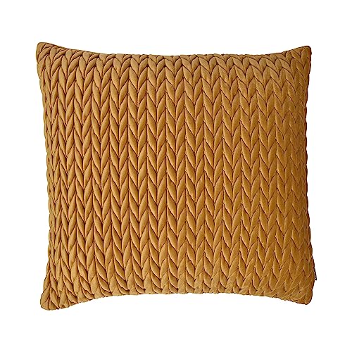 Laurence Llewelyn-Bowen - Orange Gold Plain Plaited Cushion - 43 x 43cm - Velvet Cushion with Filling/Padding Included - Gold Crotchet- Amory Collection of Plait Cushions