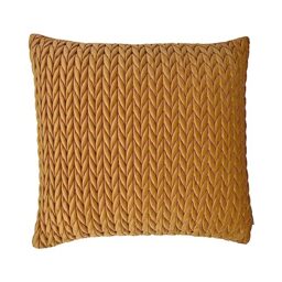 Laurence Llewelyn-Bowen - Orange Gold Plain Plaited Cushion - 43 x 43cm - Velvet Cushion with Filling/Padding Included - Gold Crotchet- Amory Collection of Plait Cushions