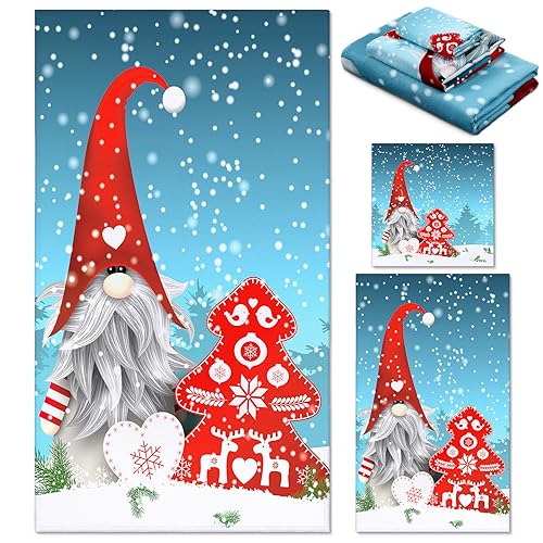 Preboun 3 Pack Christmas Gnome Bathroom Towels Set - Christmas Tree Hand Towels, Winter Snowflake Bath Towels, Soft Absorbent Dish Towels for Bathroom, Kitchen, Home, Hotel, Beach, Gym, Spa