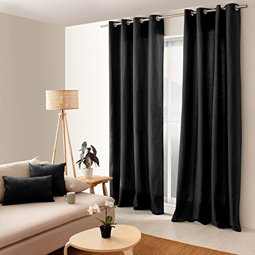Enjoy Home, Cotton Curtain with 8 Eyelets in Chrome-Plated Metal Diameter 4 cm, 135 x 240 cm, Black Panama Collection, Ready to Hang, Washable at 30 degrees, for All Rooms, Home Linen