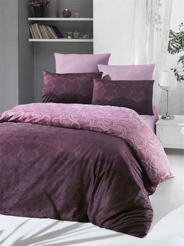 Nuit Des Rêves Luxurious Satin King Quilt Cover Set (200 x 220 cm), 100% Cotton, 210 Thread Count, Rose & Lilac, Machine Washable, Envelope & Button Closure, Elegant Bedding