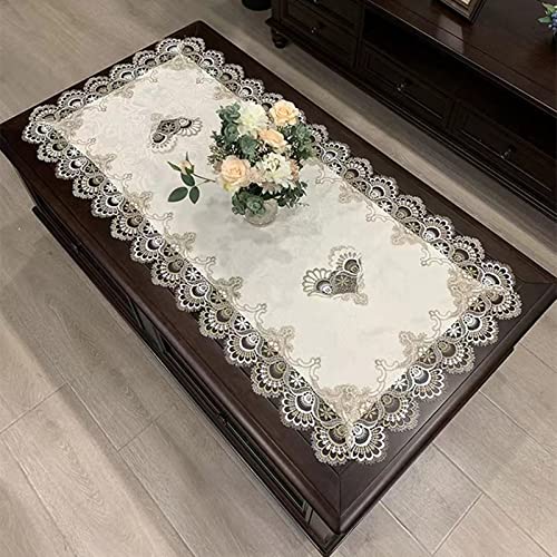 ZMNSZBDBeige Embroidered Lace Tablecloth Lace Coffee Table Cover Rectangular Hollow Fabric, Washing Machine, Dryer, Refrigerator Top Dust Cover (23.6''x47'')