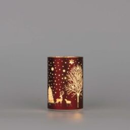 SHATCHI 12cm Christmas Decorated Vase Table Lamp Etched Glass Tube Xmas Red Cylinder LED Fairy Lights Battery Operated Table Decoration