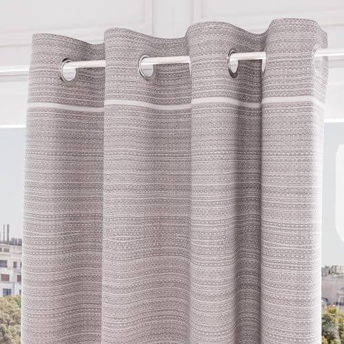 Soleil d'ocre, Curtain with Eyelets Recycled Cotton 135 x 250 cm Stone Grey