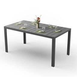 JUMMICO HDPS Wood Grain Garden Dining Table, Heavy Duty Weatherproof Aluminium Outdoor Table, Easy Maintenance, Seats 4-6 People, for Patio, Garden - Grey 150x80x72cm