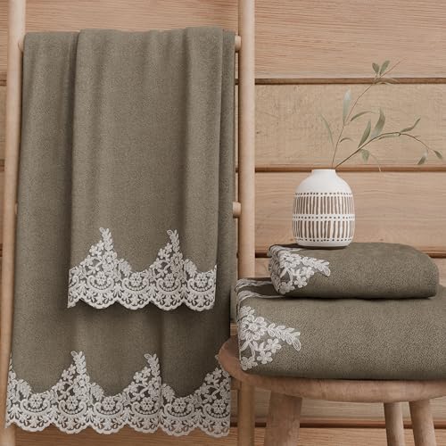 PETTI Artigiani Italiani - 100% Cotton Terry Bath Towels, 1+1 Towel Set, 2 Pieces 1 Face Towel and 1 Hand Towel, Mud