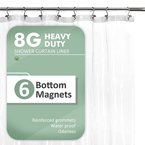 Barossa Design Shower Curtain Liner with 6 Weighted Magnets - Heavy Duty PEVA Plastic Shower Curtain for Bathroom, Waterproof Vinyl & See Through Shower Liner, Metal Grommets - Clear, 72x72