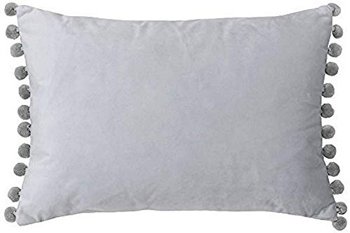 "Riva Paoletti Fiesta Rectangular Feather Filled Cushion Pompom Edges-Faux Velvet Fabric-Discreet Zip Closure-100 Case (14"" x 20"" inches), Polyester, Dove/Silver, 35 x 50cm"